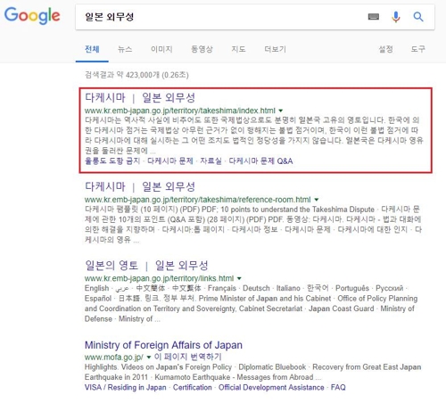 韓国人「Googleで「日本外務省」を検索すると、「竹島は日本の領土」が最上段に…」