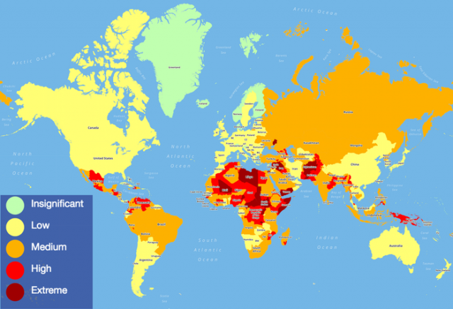 各国の渡航リスクを示した世界地図（海外の反応）