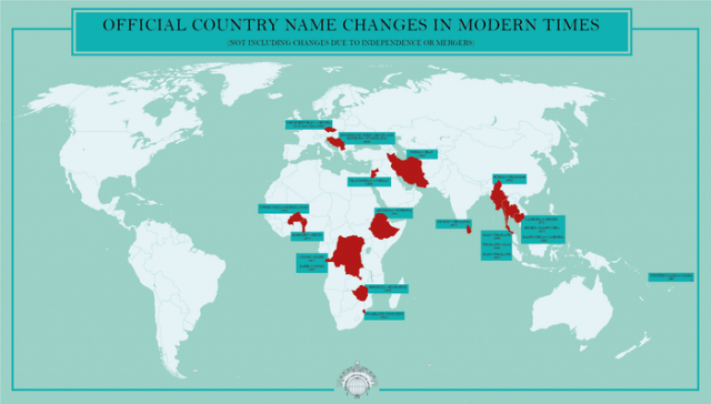 今までに国名を変えた国を表した世界地図（海外の反応）