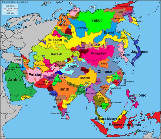 アジア各国で話されている言語を示した地図(海外の反応)