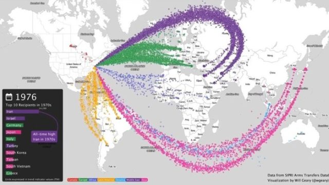 「日本にも？」アメリカの武器輸出を地図上でアニメーション化（海外の反応）