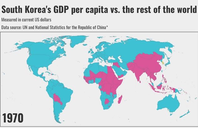 世界と比較した韓国の国民1人あたりのGDP（海外の反応）