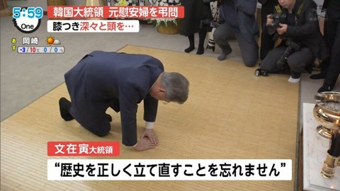 【韓国】文大統領「歴史を正しく立て直すことを忘れません」床にひざをつき元慰安婦のキム・ボクトンを弔問