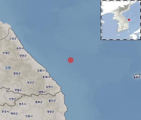 【M3.8・深さ21キロ/甘え】韓国、また東部沖で午前5時45分ごろ地震発生…原発への被害は？　約5分後にはM1.3の余震も