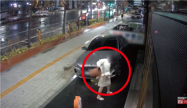 韓国人「監視カメラがとらえた！韓国の高級車ジェネシスにテロをする泥酔女」