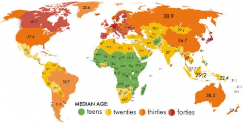 韓国人「世界中の人々の平均年齢を示した地図がコチラ…」「出生率が日本の半分になりそう…」
